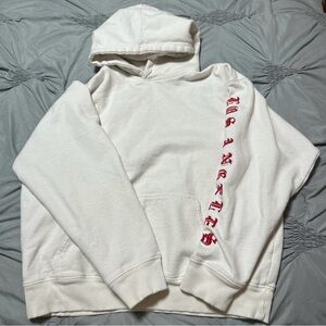 Brandy Melville White Hoodie with Red Sleeve Print